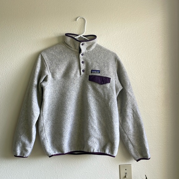 Patagonia Synchilla Snap-T Pullover Fleece Sweater Oatmeal Heather Purple XS - Picture 3 of 8